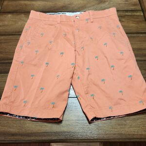 Denim & Flower Shorts Orange W/ Palm Trees Size 30